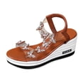 thumbnail image 4 of Rokment Glitter Sequin Butterfly Platform Wedge Dressy Sandals for Women Bridal Bling Elegant Clear Band Chunky High Heels Slingback Dress Summer Shoes Comfortable Brown Size 6, 4 of 5