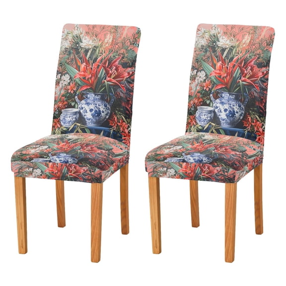 Yayeee 2 Pack Dining Chair Covers Stretch Parson Chairs Slipcovers Seat Protector, Red Vibrant Flowers