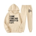 thumbnail image 3 of Women's Two Piece Pants Set With Cute English Print Long Sleeve Hooded Sweatshirt Womens Insulated Pants Women Dress Suits Set Pantsuits Dress Suits for Girls Tan Linen Pants Women Two Piece Pants, 3 of 3