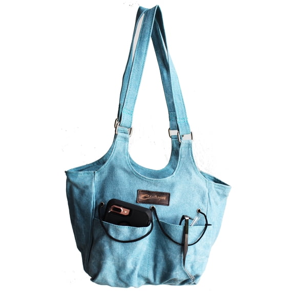 Women's Western Canvas Blue Shoulder Handbag Purse Tote Carry All Bag 17AA02BL