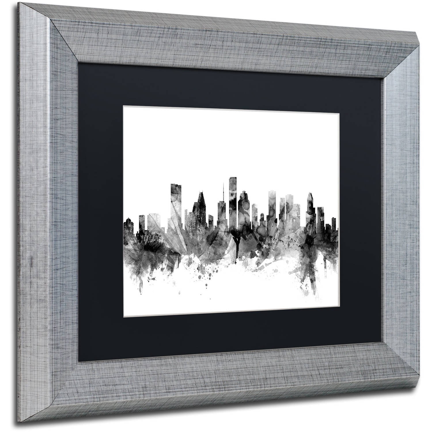 Trademark Fine Art "Houston Texas Skyline B&W" Canvas Art by Michael Tompsett, Black Matte, Silver Frame