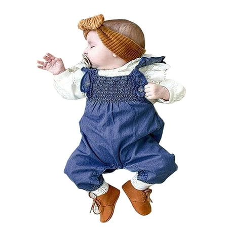 

Ma&Baby Baby Girl Lace Ruffles Long Sleeve T Shirt Tops Overall Pants Set Autumn Clothes