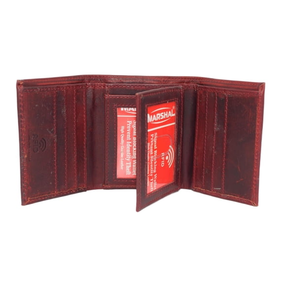 CAZORO Real Cowhide Leather Wallets for Men RFID Blocking Extra Capacity Classic Trifold Wallet with ID & Card Slots Burgundy