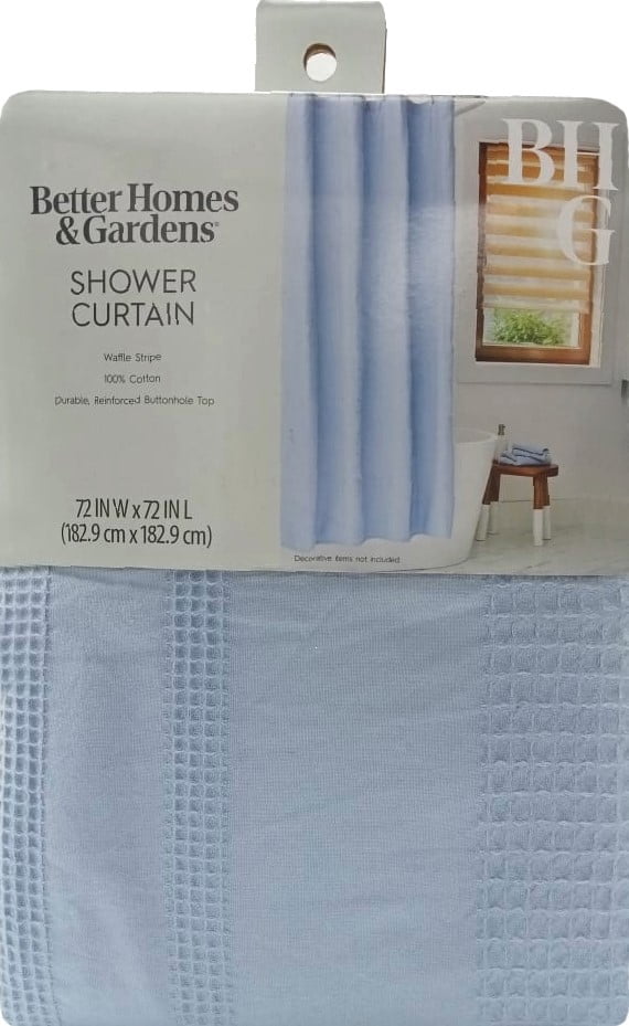 Better Homes & Gardens Blue Water Waffle Stripe Shower Curtain, 72 in x 72 in