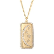 JS Jessica Simpson Womens Gold Plated Sterling Silver CZ Moon Dog Tag Necklace