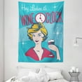 thumbnail image 1 of Wine Tapestry, Ladies It's Wine O'Clock Pretty Woman Drinking Portrait Cheers Retro Design, Wall Hanging for Bedroom Living Room Dorm Decor, 60W X 80L Inches, Magenta Blue Yellow, by Ambesonne, 1 of 2