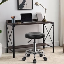 KKTONER Black PU Leather Small Modern Round Roller Stool with Footrest Adjustable Height Spa Design Salon Tattoo Work Massage Stool