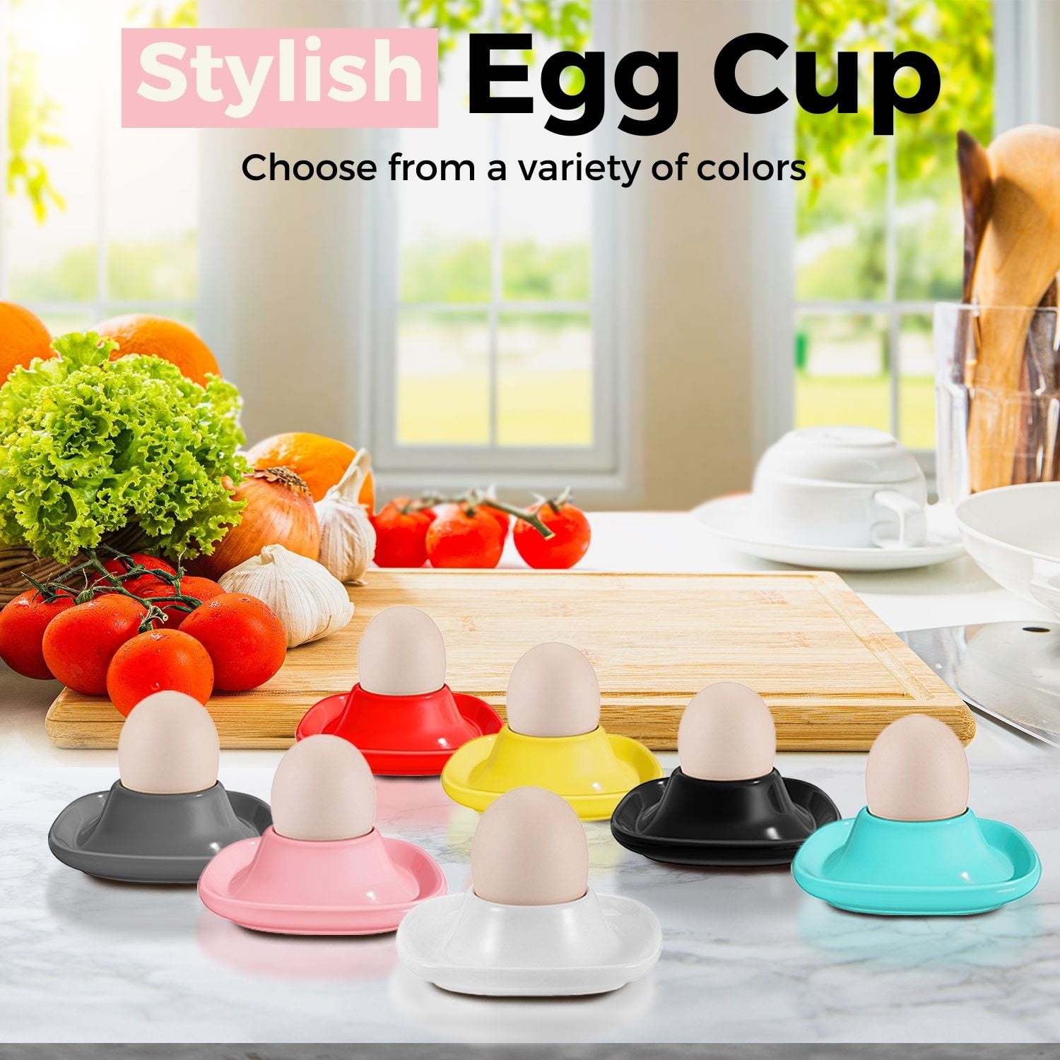 Ceramic Egg Cups Set of 4 Pack, Porcelain Hard Soft Boiled Egg Holder Keeper Container w/ Base, Stackable Serving Dish Plate Stand Serveware for Countertop Display Kitchen (Pink)
