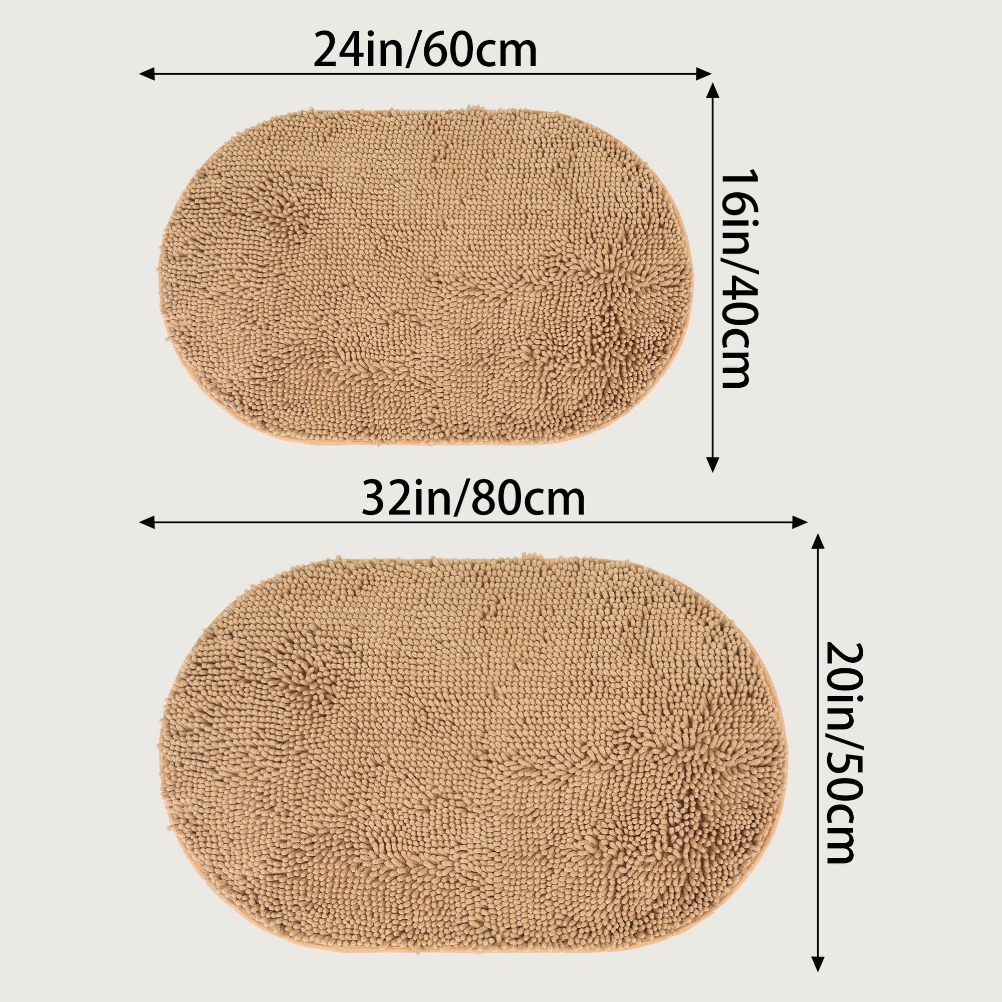 Unique Bargains 2 Pcs Oval Plush Mat Non Slip Washable Rug Khaki 16" x 24"