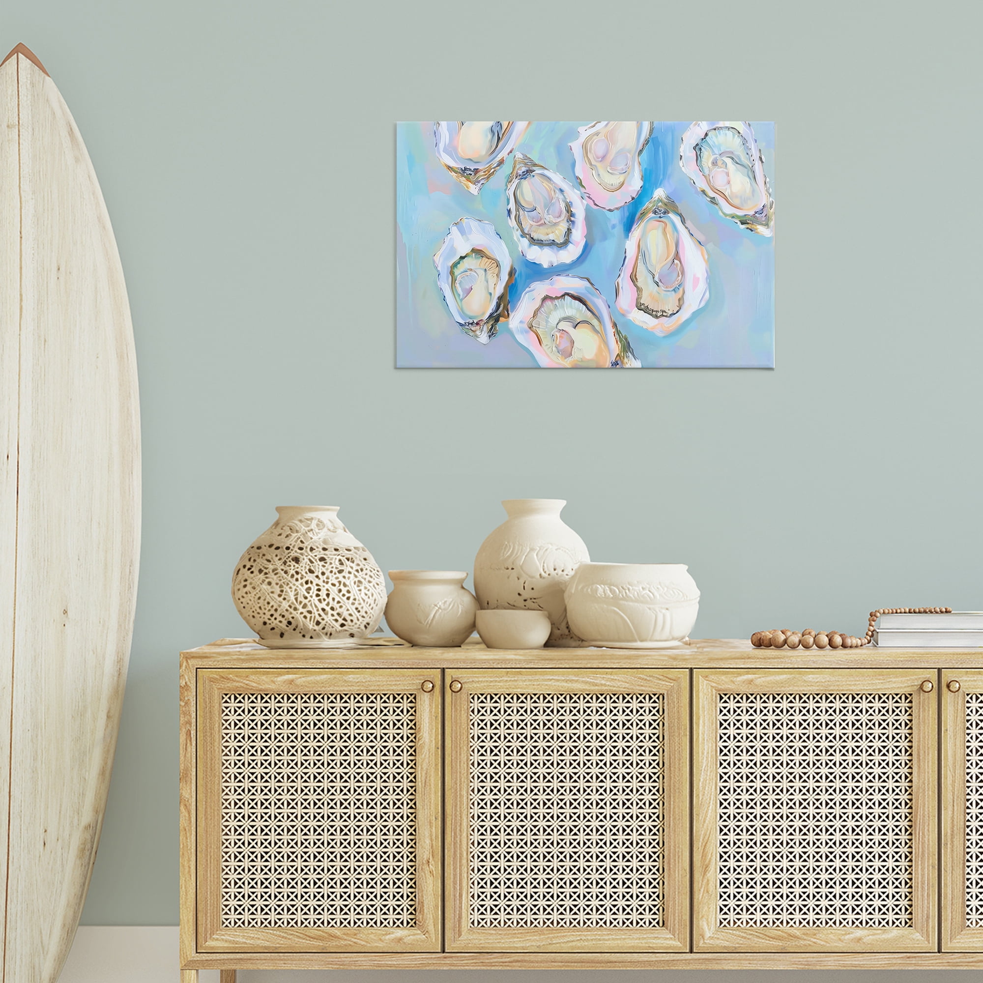 Stupell Industries Pastel Oysters on Blue Animals Painting Wrapped Canvas Art Print Wall Art, 30 x 20