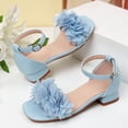 thumbnail image 7 of WEIGFI Child Toddler Girls Sandals Open Square Toe Soft Sole Solid Color Summer Floral Heeled Dressy Casual Footwear Adjustable Strap Funny Holiday Shoes,Blue,12-12.5 Years, 7 of 7