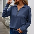 thumbnail image 5 of SCACTO Fashion Women's Zip-Up Collar Long Sleeve Top, Solid Color Stretchy Knit Blouse for Spring/Fall Season, 5 of 6