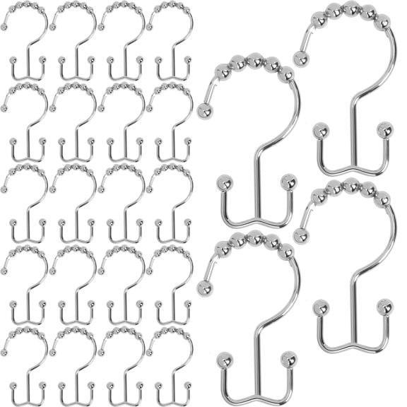 24 Pcs Shower Curtain Hooks, Sturdy Stainless Steel Double Sided Shower Hooks Rings for Bathroom Shower Curtain Rods Curtains