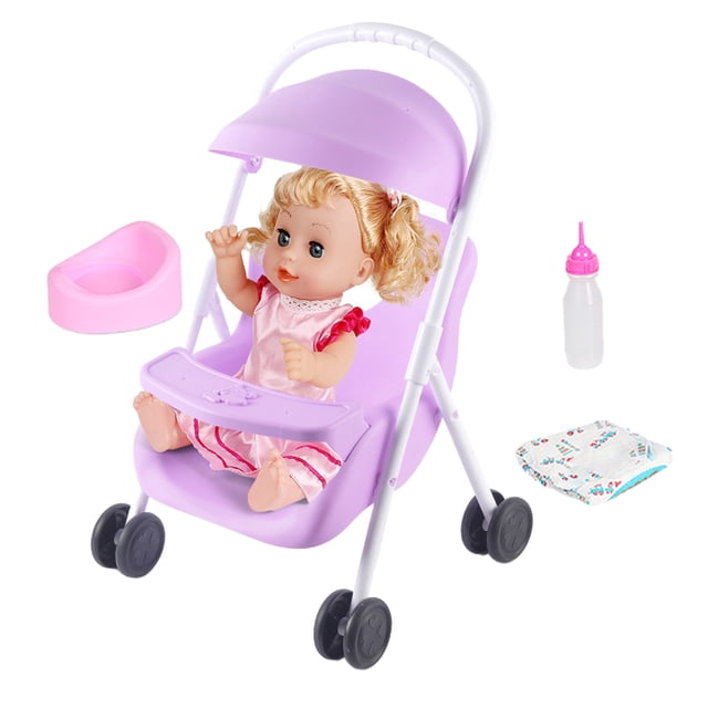 Muñeca para niñas con accesorios para muñecas bebé con cochecito Púrpura Sunnimix muñeca niña con cochecito