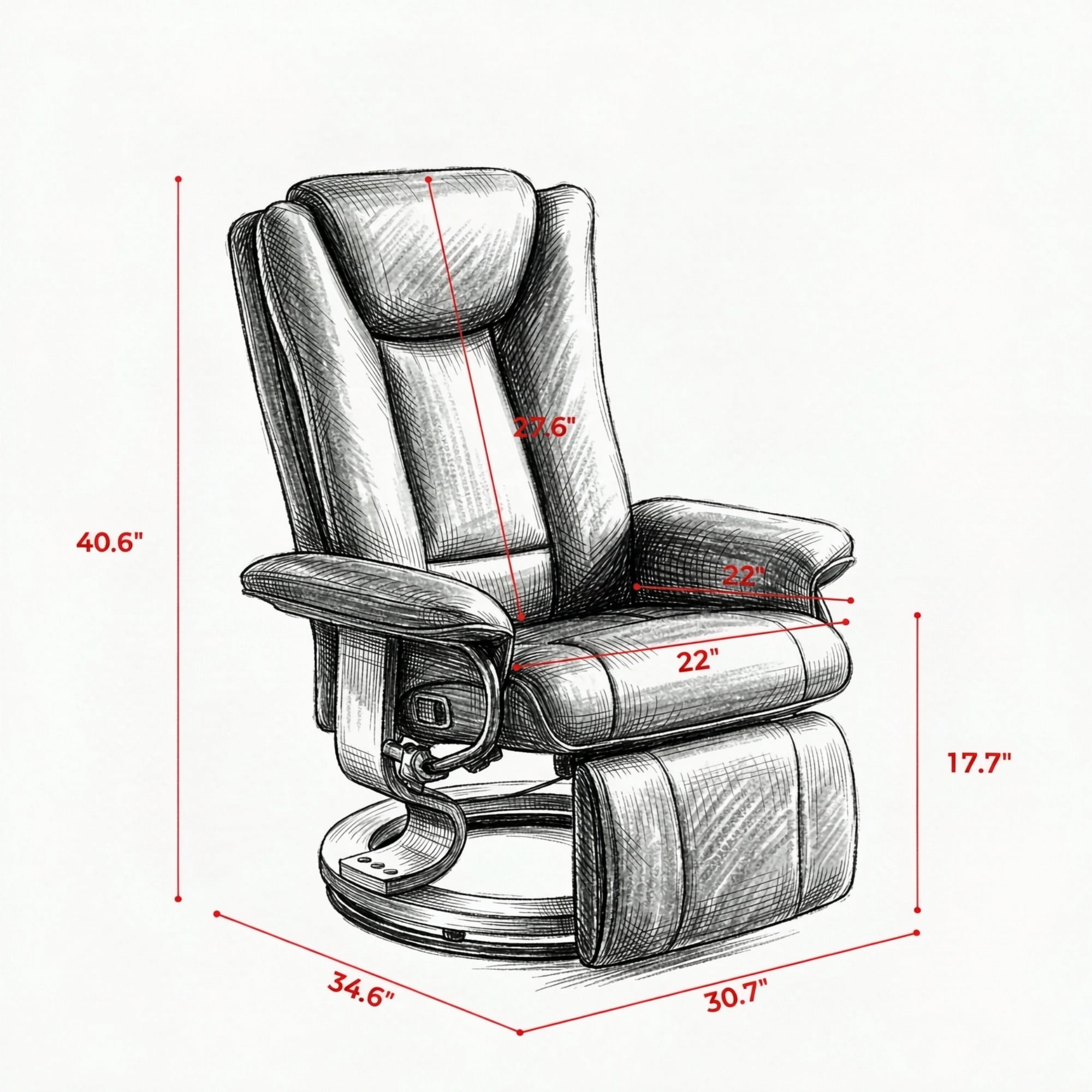 Modern Leather Swivel Recliner with Footrest, Compact Armchair