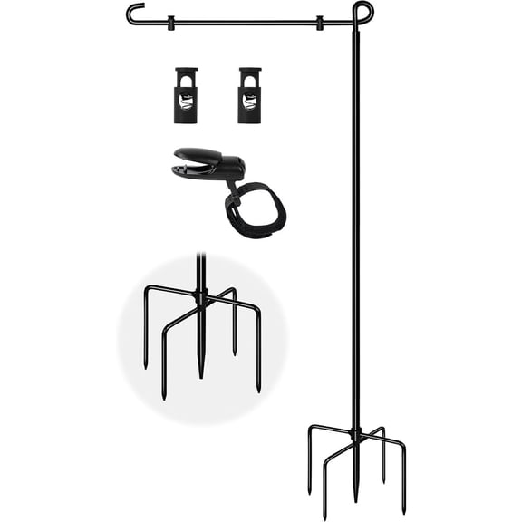 Annvchi Garden Flag Stand with 5 Prong Base,Stable Design Garden Flag Holder for Outside,Waterproof Coated Yard Flags Pole Holder with Clip and Stopper for Outside House,Lawn,Yard Decorations
