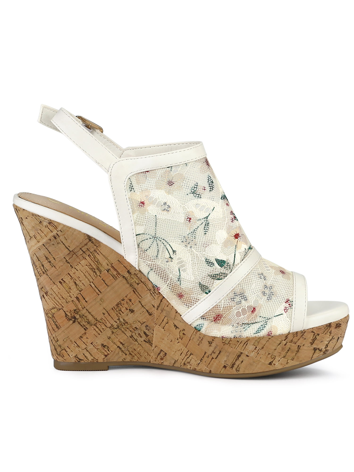 DARING DIVA Women's Open Toe Platform Heel Lace Wedges Sandals White Green 10