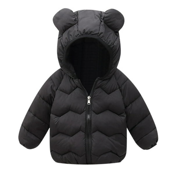 Gibobby Chamarra de manga larga para bebéAbrigos de invierno para niños, bebés, niñas, chaqueta ligera, capuchas de , ropa de abrigo infantil(Negro, 18-24 Meses)