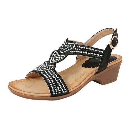 

Sandals Women Dressy Summer Fashion Bohemian Love Rhinestone Sandals Platform Wedge Shoes