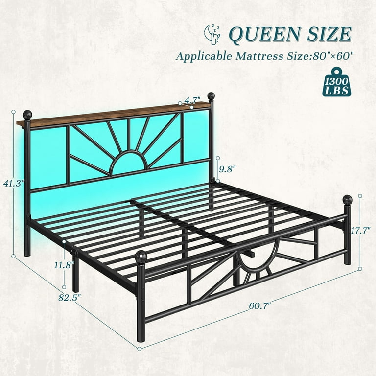 EnHomee Queen Metal Bed with LED & Headboard, Black photo 7