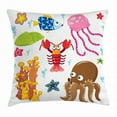 thumbnail image 1 of Toddler Throw Pillow Cushion Cover, Under the Sea Wildlife Theme Funny Creatures in Cartoon Style Fun Ocean Aquarium, Decorative Square Accent Pillow Case, 24 X 24 Inches, Multicolor, by Ambesonne, 1 of 2