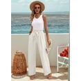 thumbnail image 5 of Women'S Wide Leg Lounge Pants with Pockets High Waisted Adjustable Tie Knot Loose Trousers White XL, 5 of 8