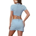 thumbnail image 3 of Conjuntos de bikini de tirantes con nudo para mujer INSPIRE CHIC, 4 piezas, conjunto de cubierta de manga corta, parte inferior triangular, trajes de baño, pequeño, azul claro, 3 of 5