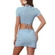 thumbnail image 3 of Conjunto de bikini de 4 piezas para mujer Inspire Chic con nudo en el cuello, parte superior de manga corta y parte inferior triangular, trajes de baño en azul claro grande, 3 of 5