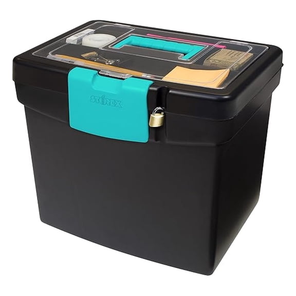 File Storage Box with XL Storage Lid, 10-7/8 x 13-1/4 x 11 Inches, Black/Teal