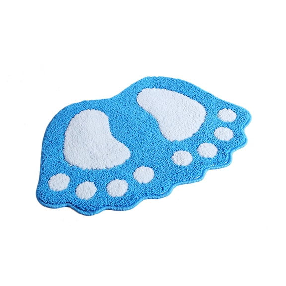 ROMANSENTIAL Blue Non Slip Floor Mat with Footprint Design for Kitchen Bathroom and Bedroom