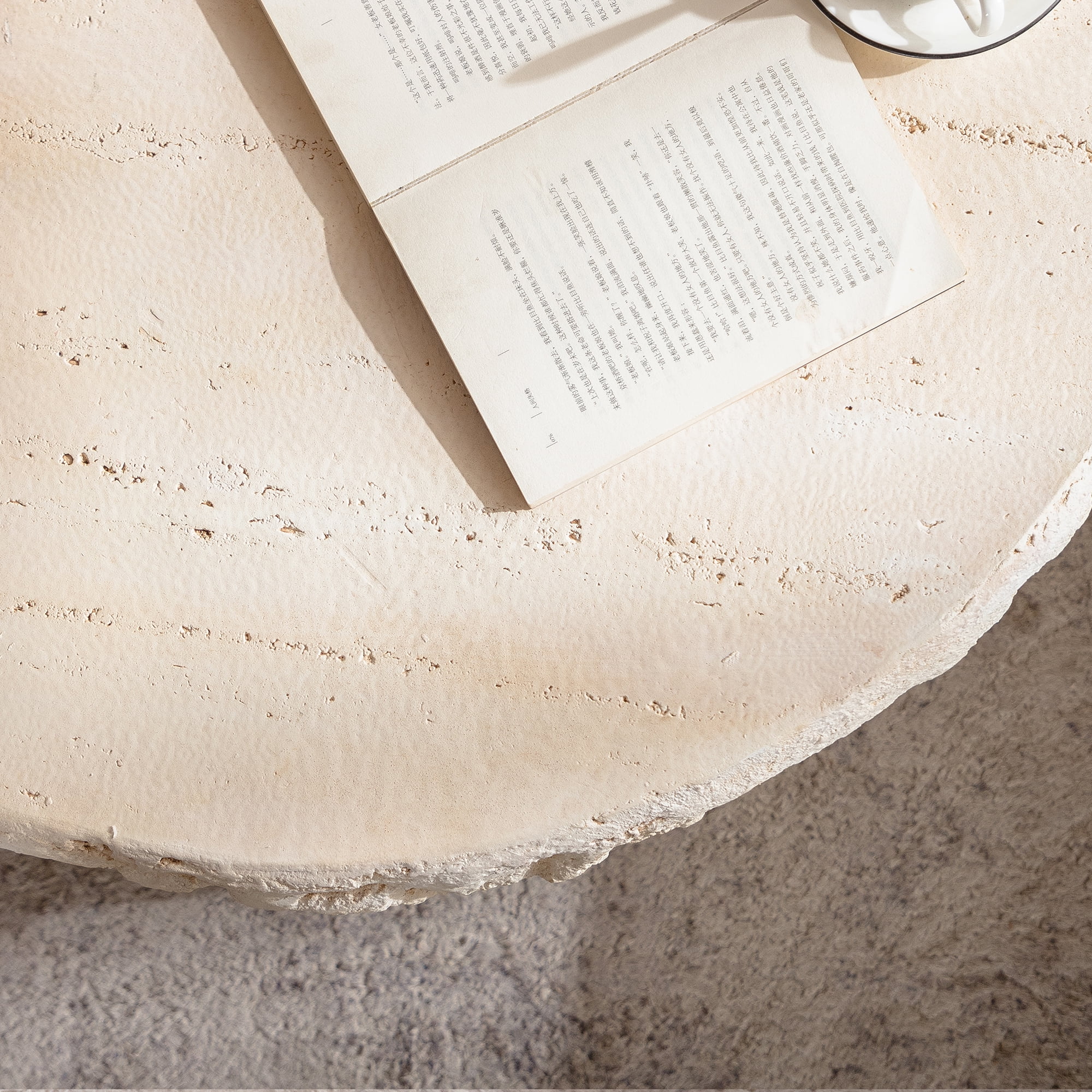 Leumius Mid-Century Round Centre Coffee Table Vintage Faux Stone Sofa Pre-Modern Coffee Tables Beige Coffee Table for Living Room Office Apartment & Outdoor Home Decor