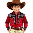 thumbnail image 4 of Boys Graphic Tees Lapel Cartoon Print Long Sleeve Button Down Shirt for Denim Boys' Tops Tees Shirts Red 4 Years-5 Years, 4 of 4