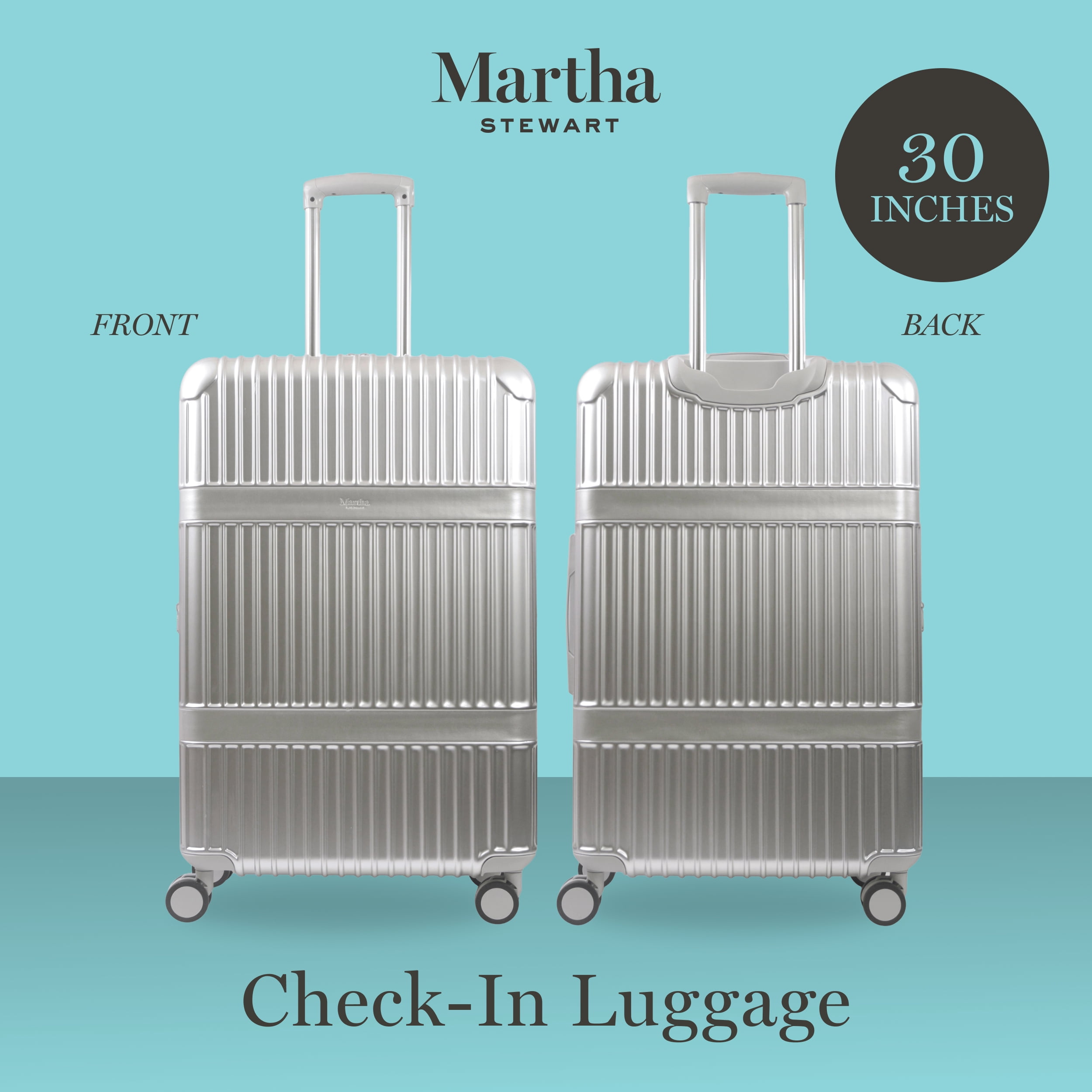 Martha Stewart The Bedford 30 Inch Rolling Luggage, Hardshell Suitcase with Spinner Wheels, Silver
