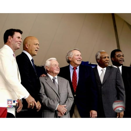 Ripken Jr Hall Of Fame - Oriole Hall of Famers Jim Palmer Cal Ripken Jr Earl Weaver Brooks Robinson Frank Robinson and Eddie Murray at Cal Ripken Jrs 2007 Hall of Fame Induction Photo Print