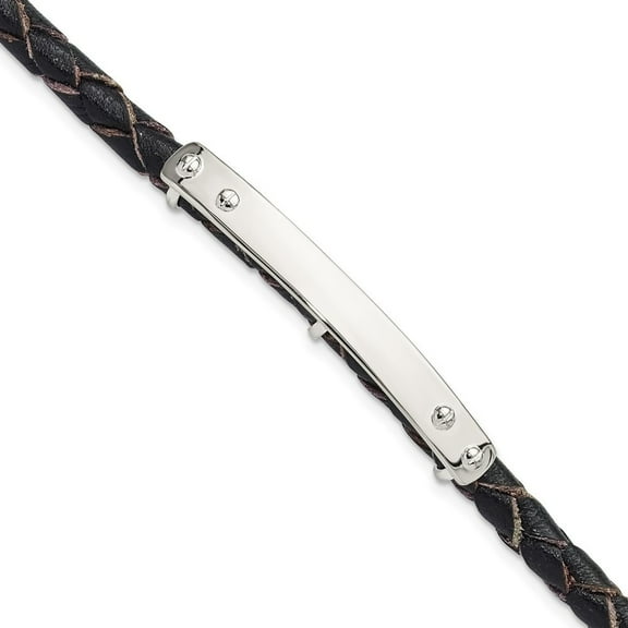 Auriga Fine Jewelry 925 Sterling Silver Genuine Leather ID 8in Toggle Men's Bracelet