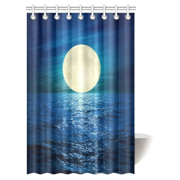 BSDHOME Night Sky Decor Shower Curtain, Nature Theme Big Full Moon