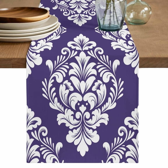 Purple Boho Table Runner 60 Inches, Vintage Classic Bohemia Flower Textured Bed Runner Dresser Scarves Tabletop for Indoor Outdoor Parties/Ceremony/Banquet, 13" x 60"