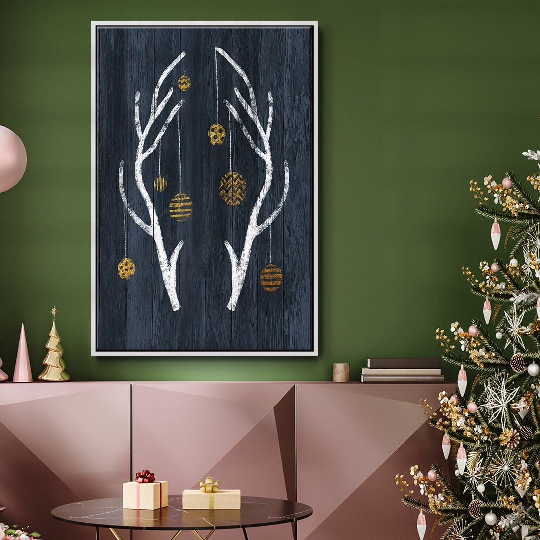 Antlers & Ornaments - Framed Gallery Wrapped Holiday Canvas - 27 x 41 - White Frame