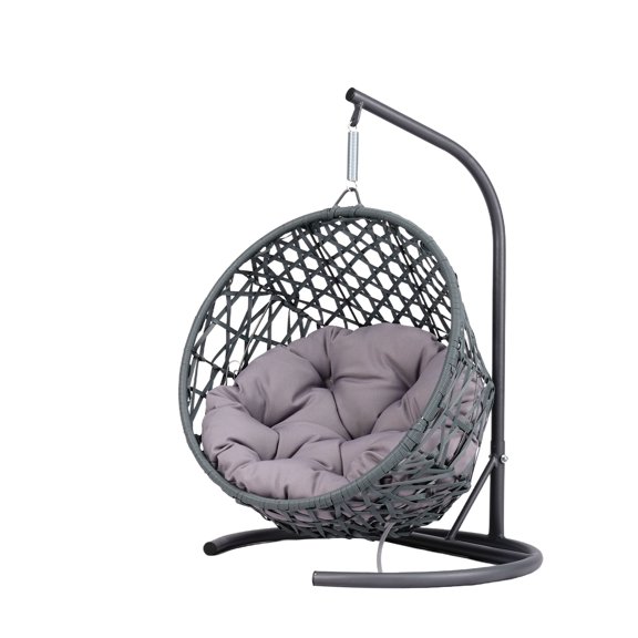 ZephyPaws 29" Cat Swing Pet Bed with Metal Frame & Soft Cushion, Egg Hammock Chair with Woven Style, Indoor Hanging Hammock Bed for Cats and Small Pets, Gray