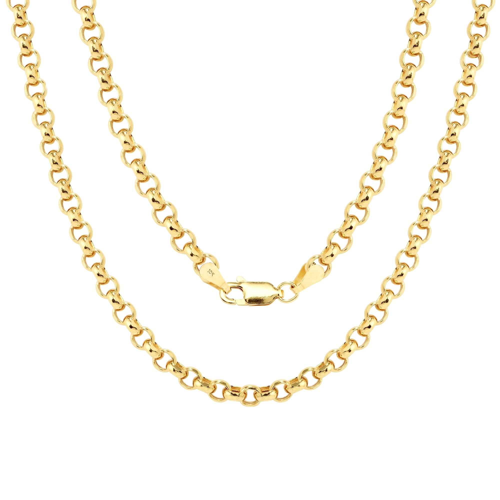 Nuragold 10k Real Yellow Gold Cable 4mm Rolo Round LInk Chain Necklace (18"-30") Italian Jewelry for Men & Women