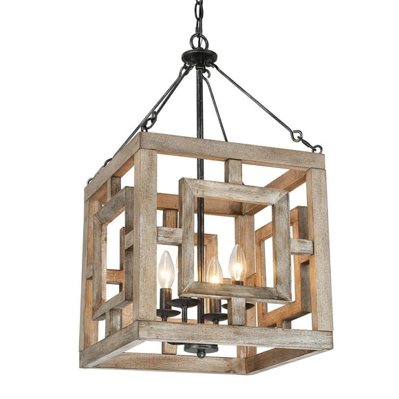 LNC Quaint 4-Light Grayish White Wood and Brushed Black Farmhouse Square LED Kitchen Island Light, Kitchen Pendant Lighting, Foyer Pendant Lighting,14"Dx26"H,B7NAMVWM14142V7|Walmart Canada
