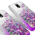 thumbnail image 2 of Liquid Glitter Phone Case for Cricket Debut 4G / AT&T Calypso 2 (U319AA) Case Cover w/Tempered Glass Screen Protector - Clear/Purple, 2 of 5