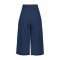 thumbnail image 5 of Mohiass Capri Pants for Women with Pockets Summer Smocked Capri Pants for Women Pull on Cotton Linen High Waisted Wide Leg Women's Capri Pants Stretch Navy 2XL, 5 of 6