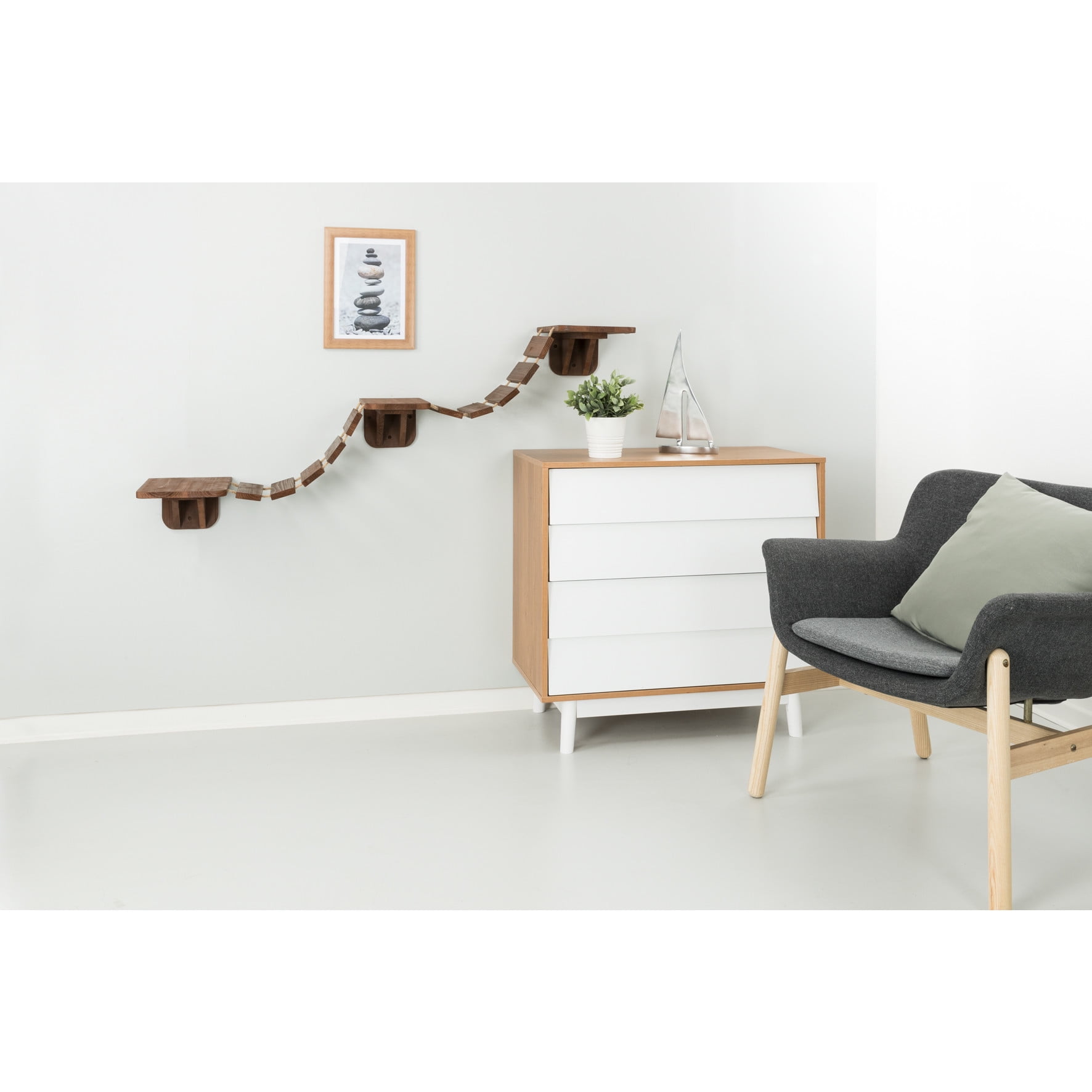 TRIXIE Multi-Level Wall Mounted Cat Perch with Bridge, Espresso Brown