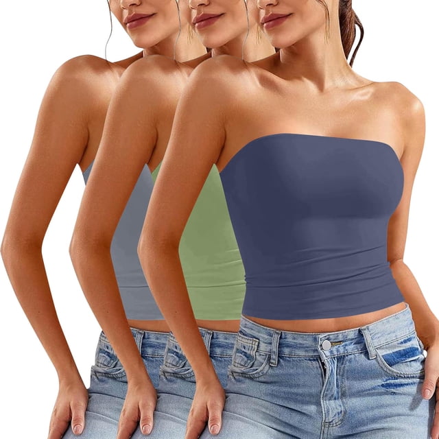 Hauts pour Femmes Zeophrasy 3 Pcs Blouse d'Été Décontractée Sans Bretelles Clearacne Moins de 5