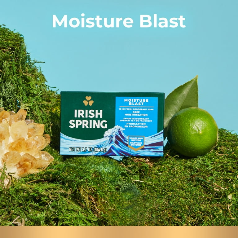 Irish Spring Moisture Blast Deodorant Bar Soap for Men, 3.7 oz, 12 Pack