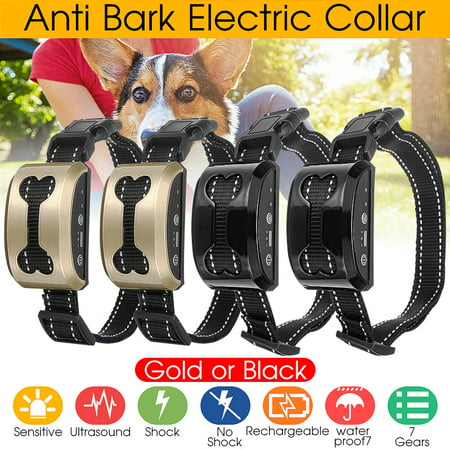 Anti Bark No Barking Shock Control Collar Warning Beeper Training System Dog Pet Ultrasonic Harmless Static Shock Waterproof Rechargeable Electric 7 Levels Sensitivity