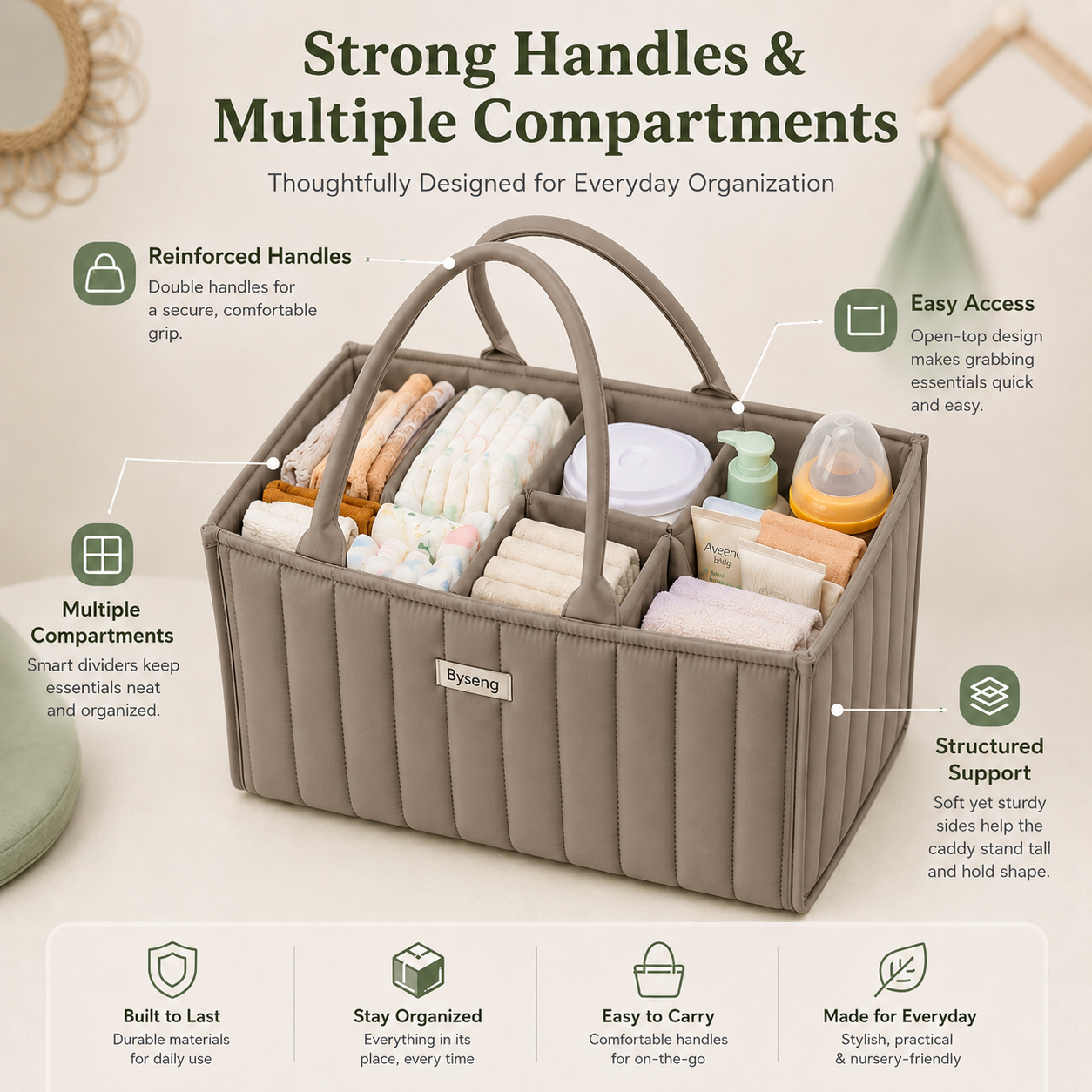 Byseng Baby Diaper Caddy Organizer, Khaki photo 4