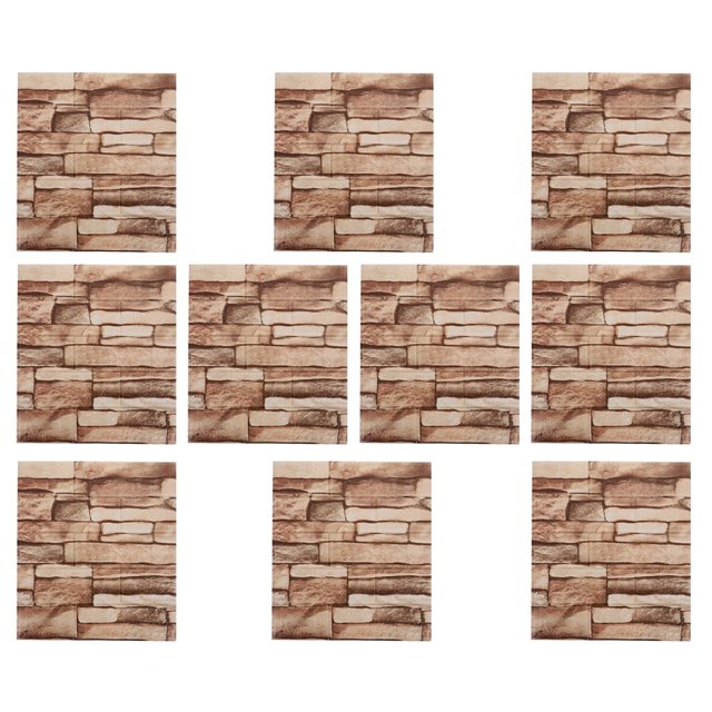 SHOWERORO 10Pcs Sticky Tiles for Kitchen Walls Self Adhesive Light Brown 3D Rock Texture Wall Panels