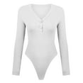 thumbnail image 5 of WMTBSRSW Women Long Sleeve Thong Bodysuit Shapewear Ribbed Knit Deep V Neck Body Suit Shirts Slim Fit Trendy Spring Shapewear Jumpesuit Tops, 5 of 5